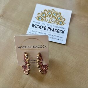 Pink and Gold Beaded Hoop Earrings